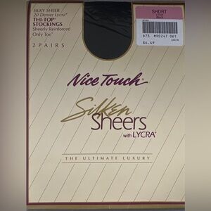 Vintage Nice Touch Silken Sheers Thi Top Hosiery Black Short 2 Pairs Reinforce